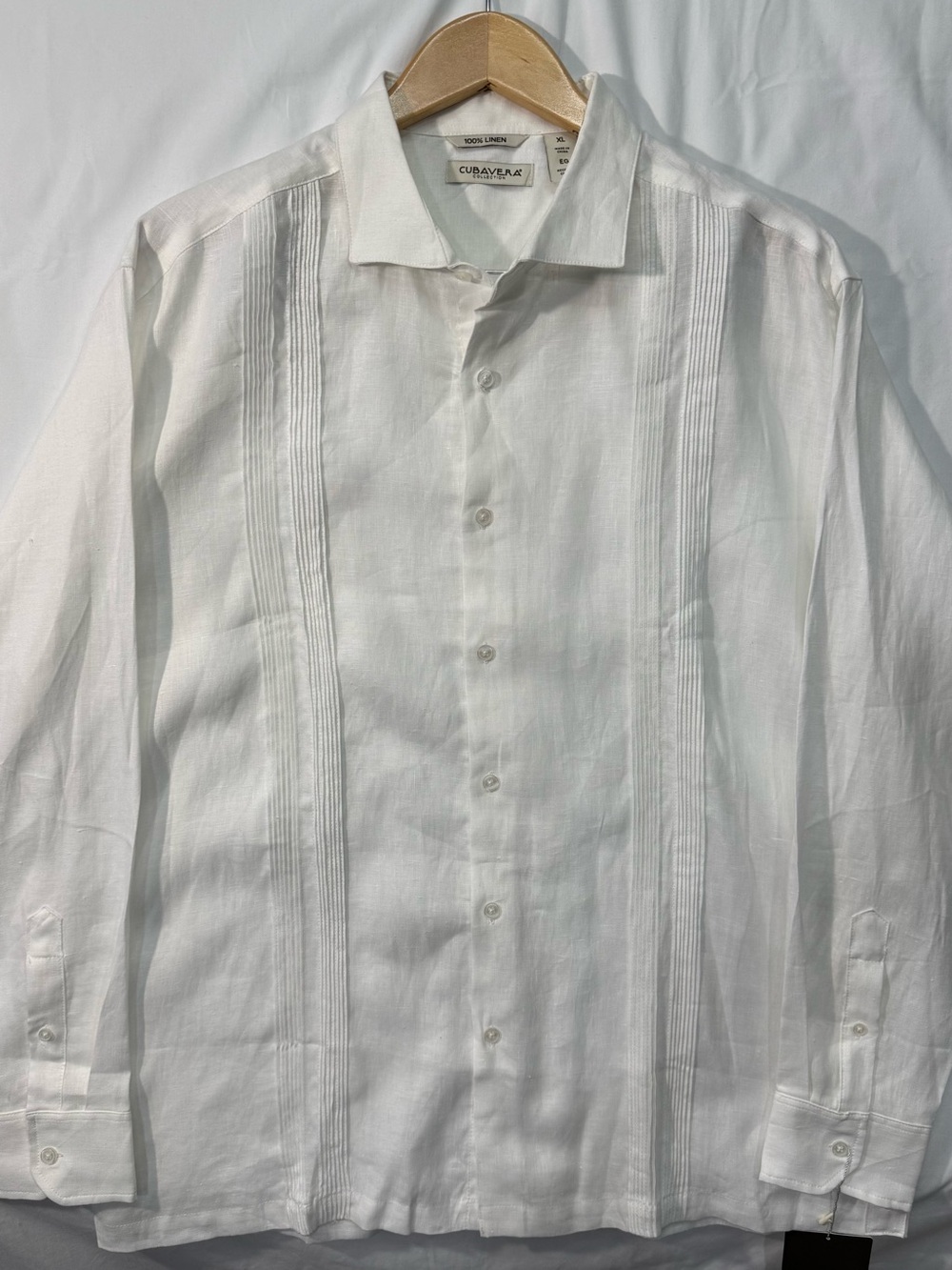 Cubavera Men XL 100% Linen Guayabera Shirt White NWT $115 Long Sleeve